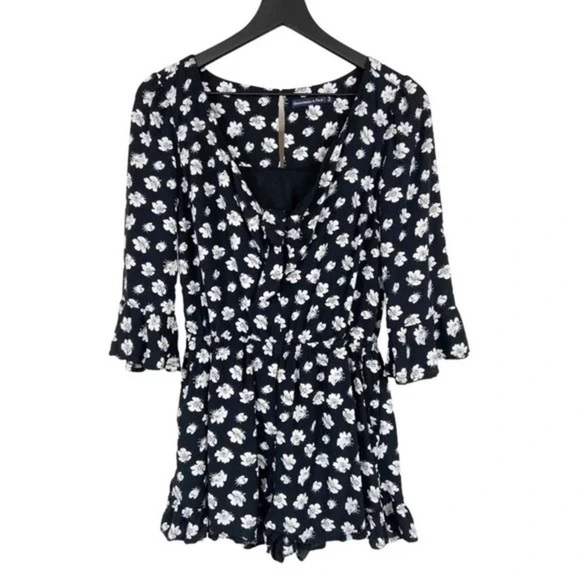 Abercrombie & Fitch Floral Long Sleeve Black Romper - Picture 1 of 8
